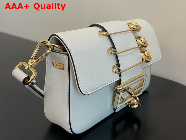 Fendi Brooch Mini Baguette Fendace White Leather Bag Replica