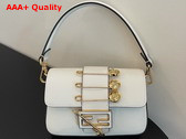 Fendi Brooch Mini Baguette Fendace White Leather Bag Replica