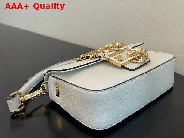 Fendi Brooch Mini Baguette Fendace White Leather Bag Replica