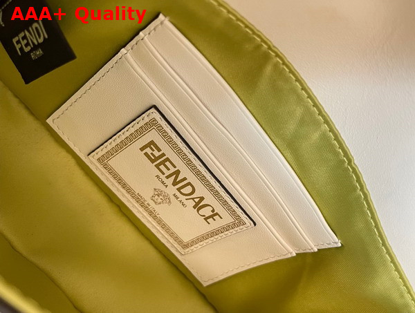 Fendi Brooch Mini Baguette Fendace White Leather Bag Replica