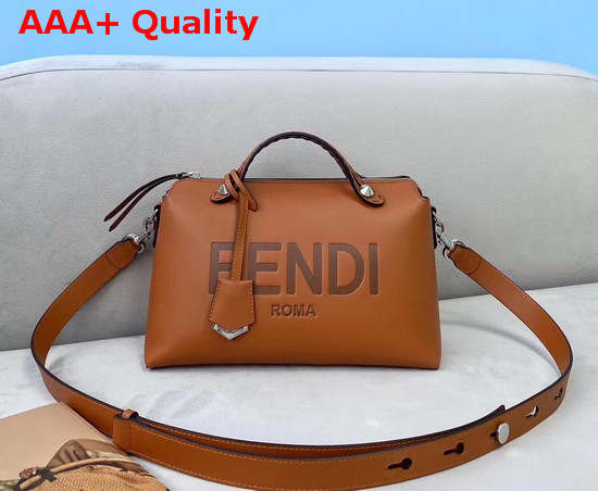 Fendi By The Way Medium Brown Leather Boston Bag with Heat Stamped FENDI ROMA Replica