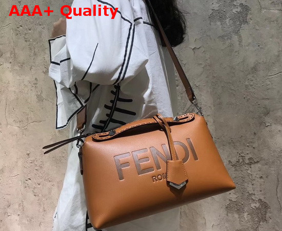 Fendi By The Way Medium Brown Leather Boston Bag with Heat Stamped FENDI ROMA Replica