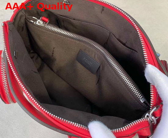 Fendi By The Way Medium White Canvas Boston Bag with Red Leather Trims Replica