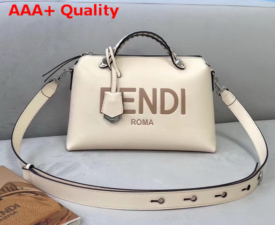 Fendi By The Way Medium White Leather Boston Bag with Heat Stamped FENDI ROMA Replica