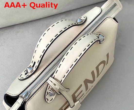 Fendi By The Way Medium White Leather Boston Bag with Heat Stamped FENDI ROMA Replica