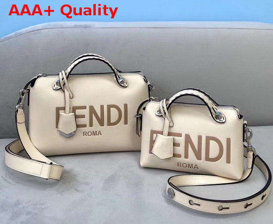 Fendi By The Way Medium White Leather Boston Bag with Heat Stamped FENDI ROMA Replica