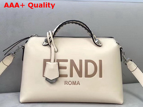 Fendi By The Way Medium White Leather Boston Bag with Heat Stamped FENDI ROMA Replica