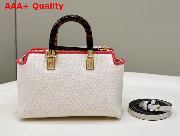 Fendi By The Way Mini Beige Canvas Small Boston Bag with Fendi Roma Embroidery Replica