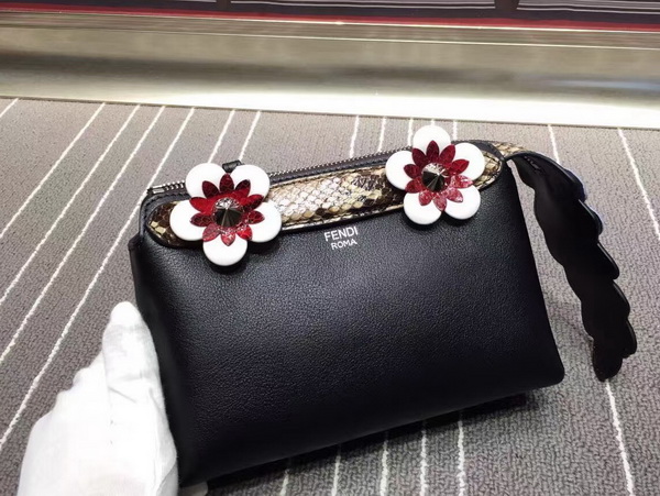 Fendi By The Way Mini Leather And Python Floral Applique Satchel Black for Sale