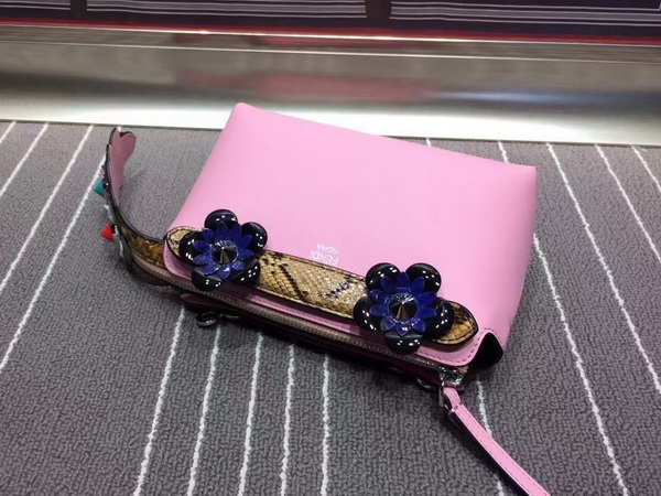 Fendi By The Way Mini Leather And Python Floral Applique Satchel Pink for Sale