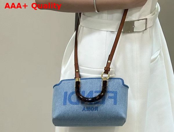 Fendi By The Way Mini Light Blue Denim Small Boston Bag Replica