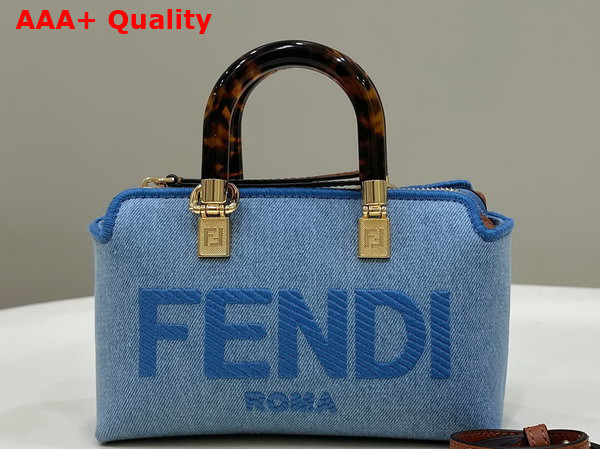 Fendi By The Way Mini Light Blue Denim Small Boston Bag Replica