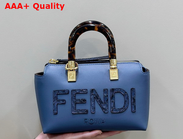 Fendi By The Way Mini Small Blue Leather and Elaphe Boston Bag Replica