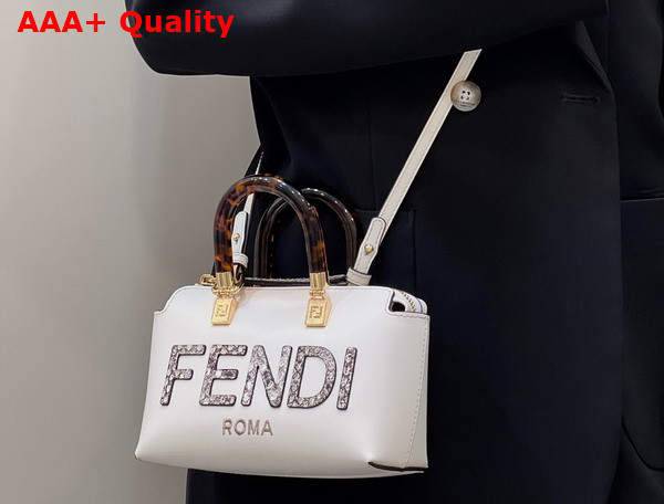 Fendi By The Way Mini Small White Leather and Elaphe Boston Bag Replica