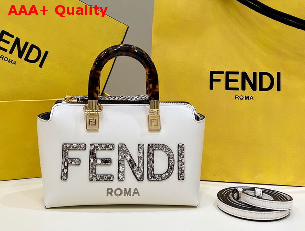 Fendi By The Way Mini Small White Leather and Elaphe Boston Bag Replica