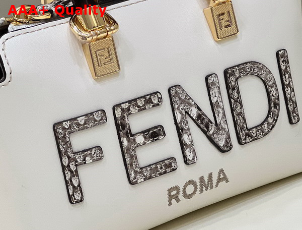 Fendi By The Way Mini Small White Leather and Elaphe Boston Bag Replica