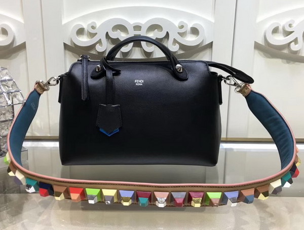 Fendi By The Way Small Leather Boston Bag in Black Calfskin For Sale