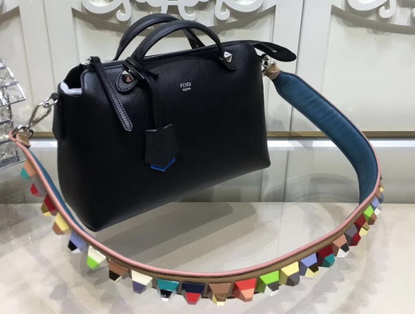 Fendi By The Way Small Leather Boston Bag in Black Calfskin For Sale