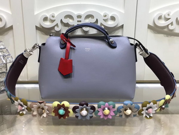 Fendi By The Way Small Leather Boston Bag in Light Blue Calfskin For Sale