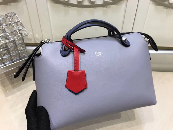 Fendi By The Way Small Leather Boston Bag in Light Blue Calfskin For Sale