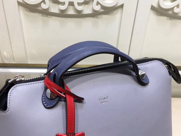 Fendi By The Way Small Leather Boston Bag in Light Blue Calfskin For Sale