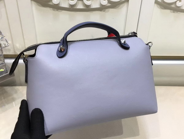 Fendi By The Way Small Leather Boston Bag in Light Blue Calfskin For Sale