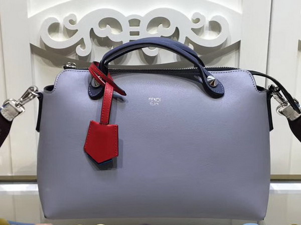 Fendi By The Way Small Leather Boston Bag in Light Blue Calfskin For Sale