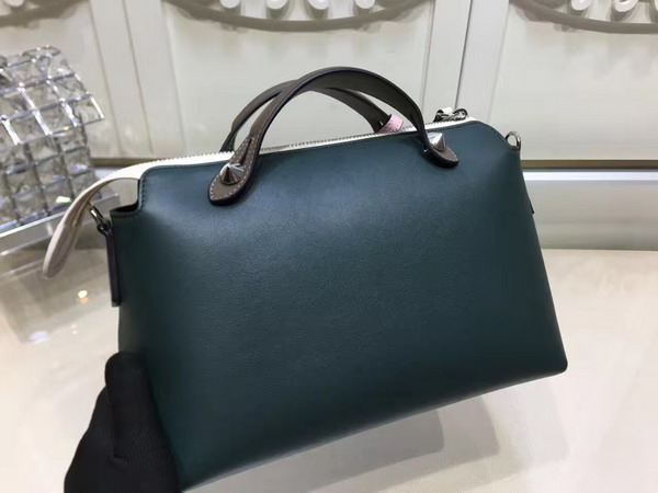 Fendi By The Way Small Leather Boston Bag in Sea Blue Calfskin For Sale