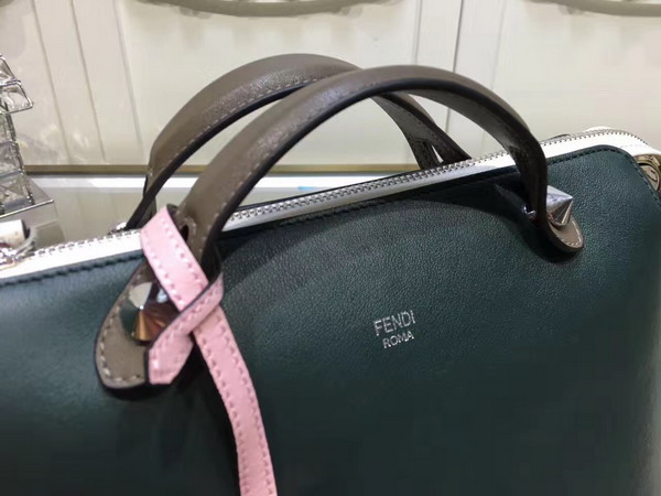 Fendi By The Way Small Leather Boston Bag in Sea Blue Calfskin For Sale