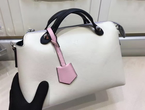 Fendi By The Way Small Leather Boston Bag in White Calfskin For Sale