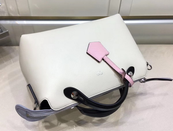 Fendi By The Way Small Leather Boston Bag in White Calfskin For Sale