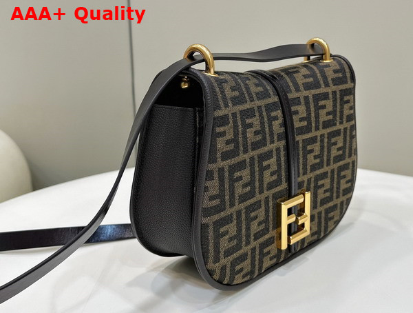 Fendi Cmon Medium Brown FF Jacquard Fabric and Leather Bag Replica