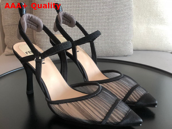 Fendi Colibri Lite Black Tulle and Satin High Heeled Slingbacks Replica