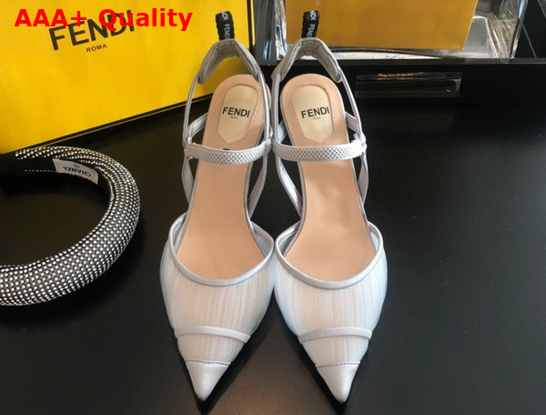 Fendi Colibri Lite Grey Tulle and Satin High Heeled Slingbacks Replica