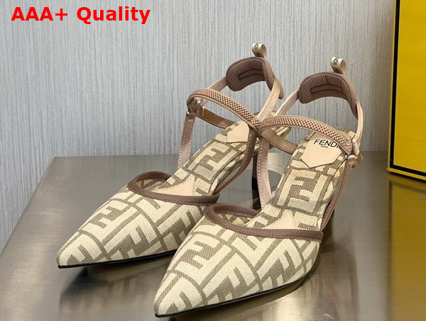 Fendi Colibri Lite Medium Heel Beige FF Canvas Slingbacks Replica