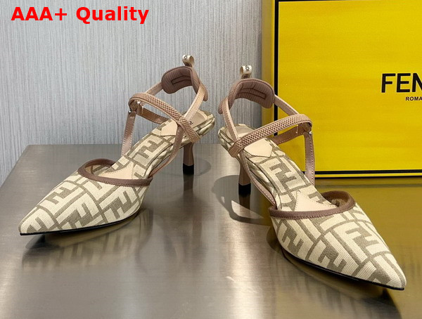 Fendi Colibri Lite Medium Heel Beige FF Canvas Slingbacks Replica