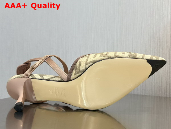 Fendi Colibri Lite Medium Heel Beige FF Canvas Slingbacks Replica