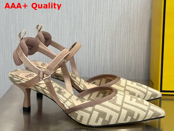 Fendi Colibri Lite Medium Heel Beige FF Canvas Slingbacks Replica