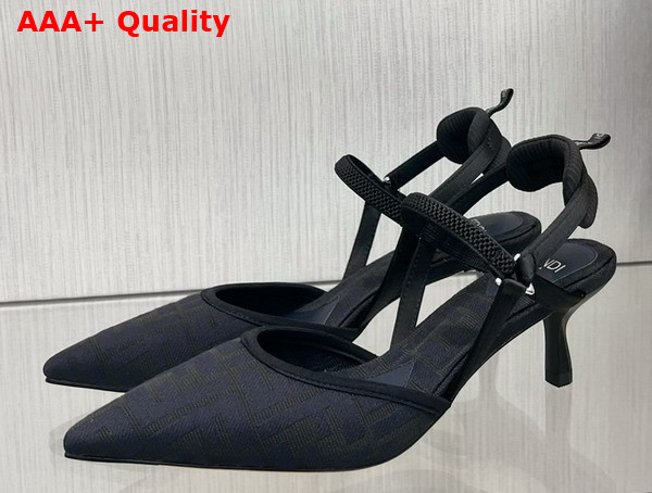 Fendi Colibri Lite Medium Heel Black FF Canvas Slingbacks Replica