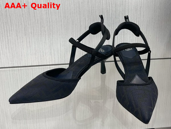 Fendi Colibri Lite Medium Heel Black FF Canvas Slingbacks Replica