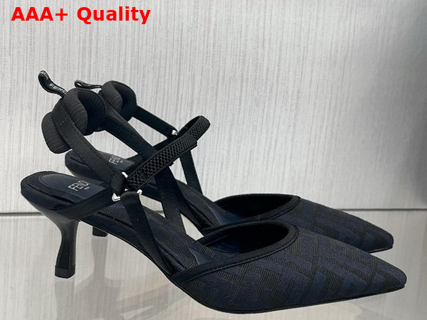 Fendi Colibri Lite Medium Heel Black FF Canvas Slingbacks Replica