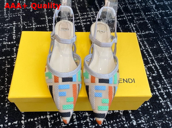 Fendi Colibri Lite Multicolor Mesh Flat Slingbacks Light Grey Replica