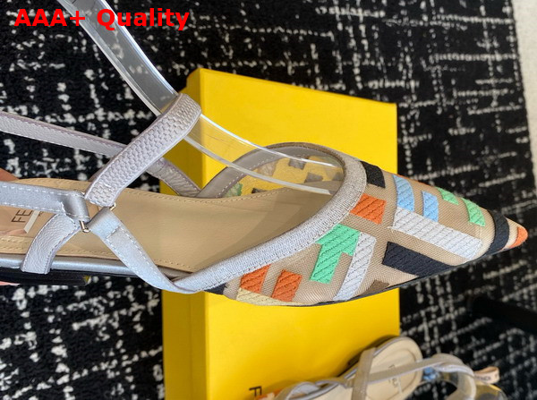 Fendi Colibri Lite Multicolor Mesh Flat Slingbacks Light Grey Replica