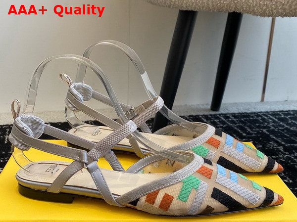 Fendi Colibri Lite Multicolor Mesh Flat Slingbacks Light Grey Replica