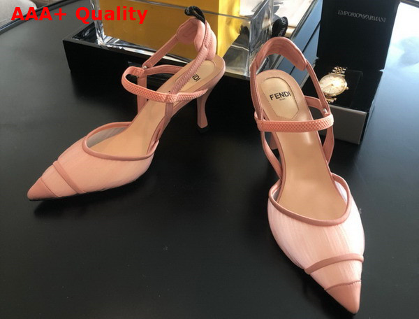 Fendi Colibri Lite Pink Tulle and Satin High Heeled Slingbacks Replica