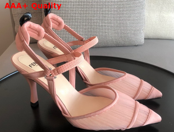 Fendi Colibri Lite Pink Tulle and Satin High Heeled Slingbacks Replica