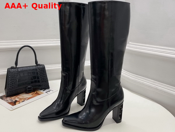 Fendi Cut Black Leather High Heeled Boots Replica