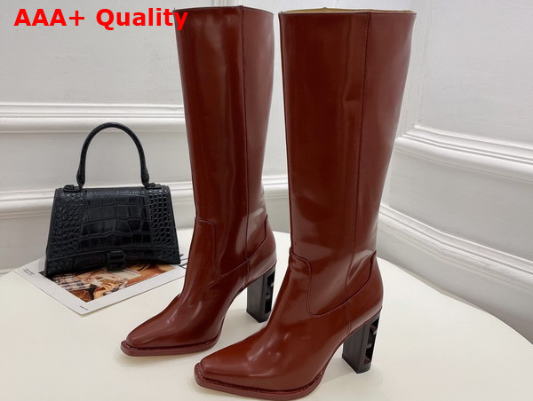 Fendi Cut Brown Leather High Heeled Boots Replica