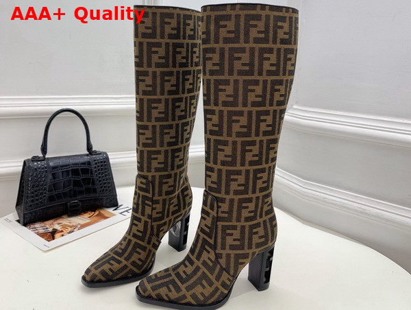 Fendi Cut High Heeled Boots in Brown FF Fabric Replica