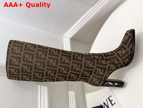 Fendi Cut High Heeled Boots in Brown FF Fabric Replica